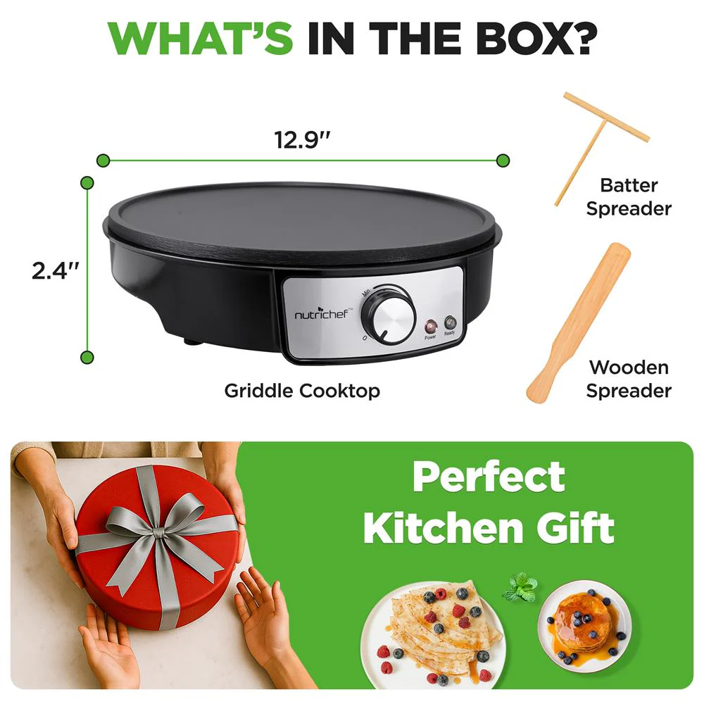 Electric Crepe Maker - Quick Cooking, Nonstick 12" Aluminum Griddle - Image 7