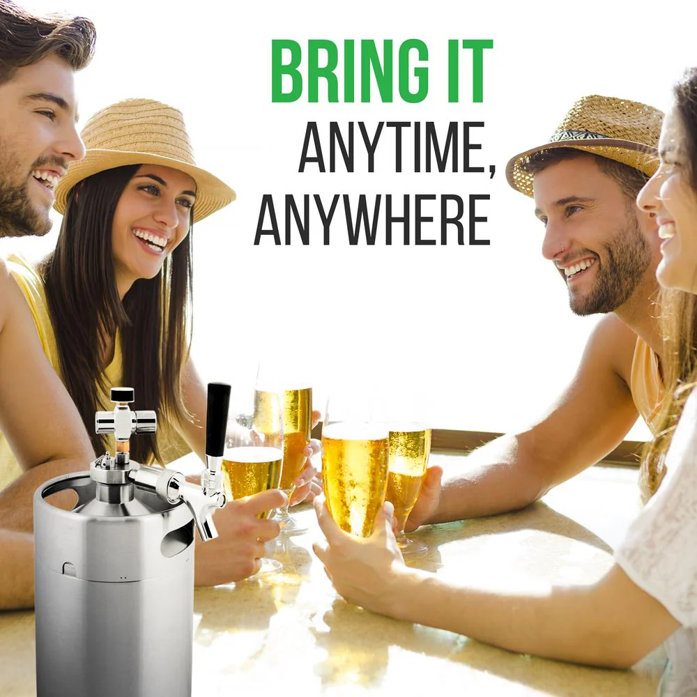 Homebrew  Double Wall Mini Keg Beer Dispenser - 128 Oz. Double Wall Mini Keg With Cap Spear, Metal Tap Co2 Aluminum Regulator System - Image 10