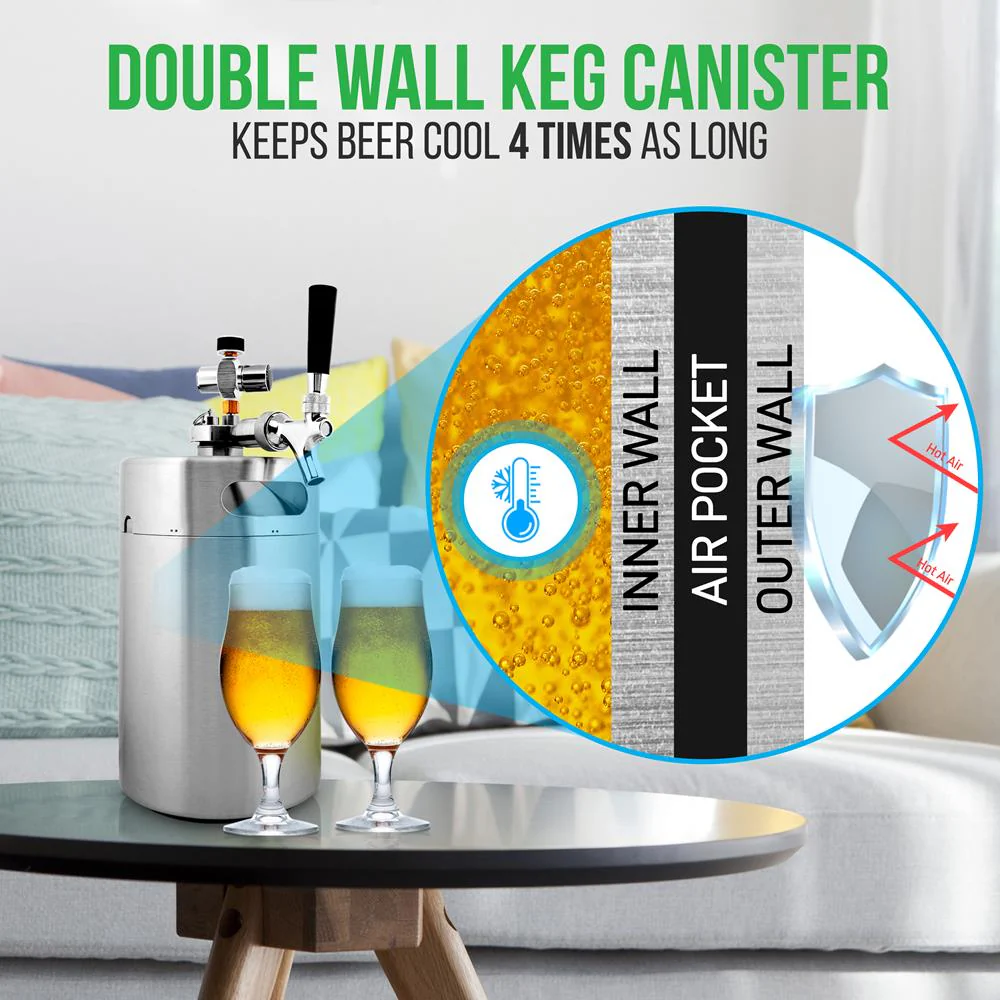 Homebrew  Double Wall Mini Keg Beer Dispenser - 128 Oz. Double Wall Mini Keg With Cap Spear, Metal Tap Co2 Aluminum Regulator System - Image 3