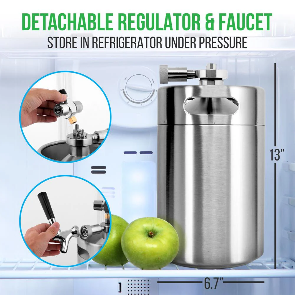 Homebrew  Double Wall Mini Keg Beer Dispenser - 128 Oz. Double Wall Mini Keg With Cap Spear, Metal Tap Co2 Aluminum Regulator System - Image 4