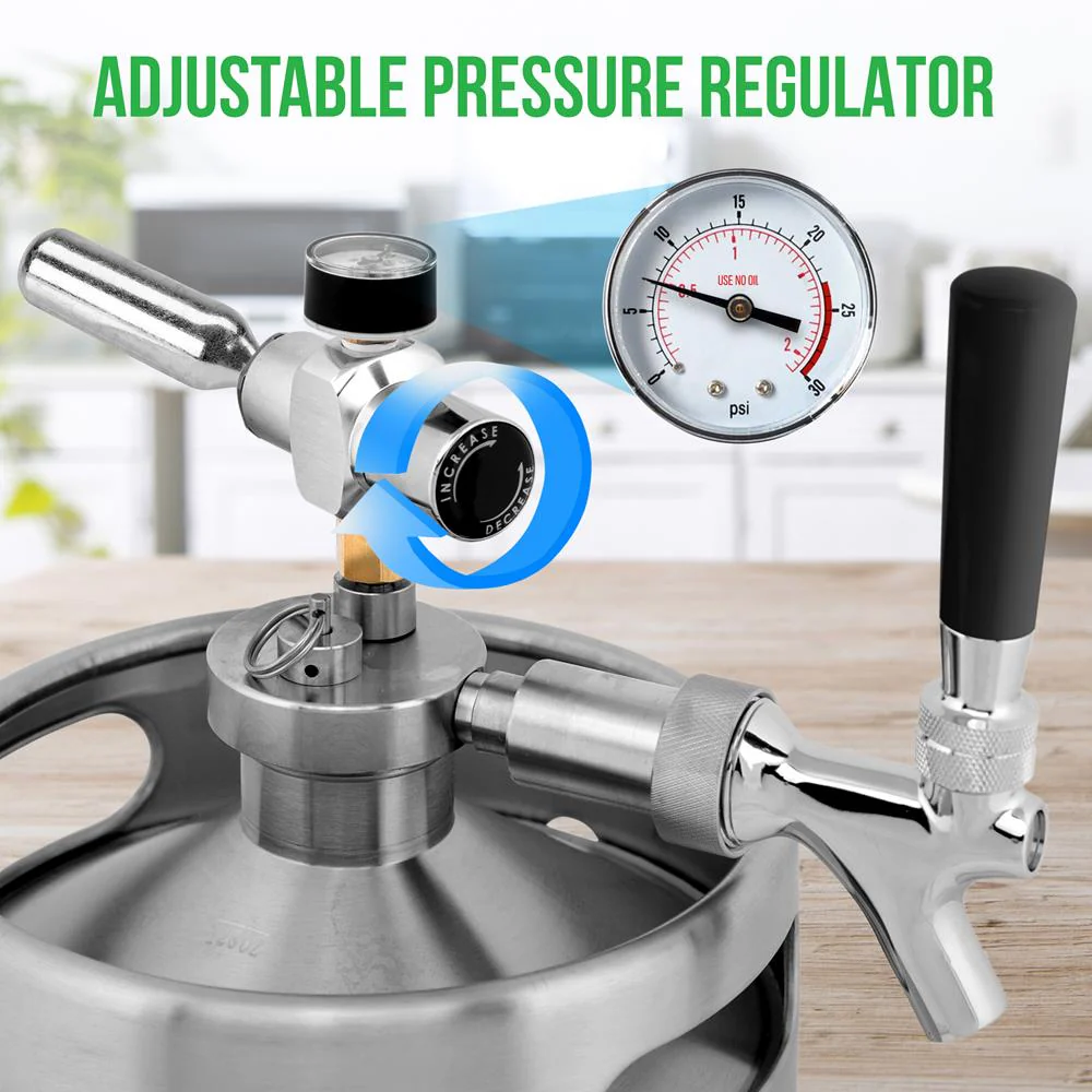 Homebrew  Double Wall Mini Keg Beer Dispenser - 128 Oz. Double Wall Mini Keg With Cap Spear, Metal Tap Co2 Aluminum Regulator System - Image 6