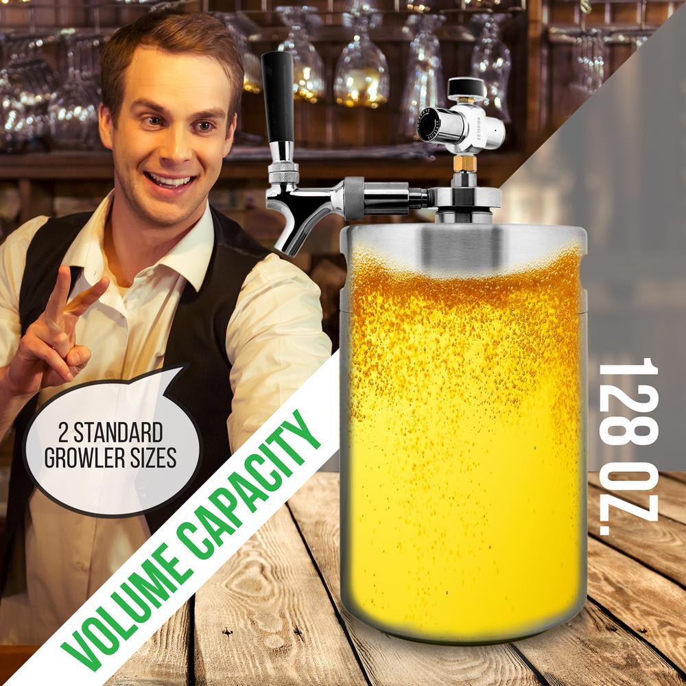 Homebrew  Double Wall Mini Keg Beer Dispenser - 128 Oz. Double Wall Mini Keg With Cap Spear, Metal Tap Co2 Aluminum Regulator System - Image 8