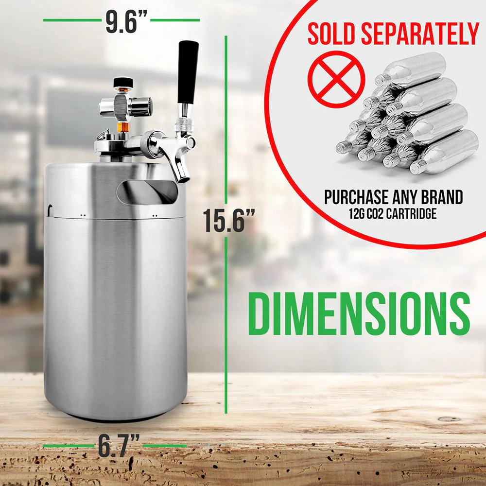 Homebrew  Double Wall Mini Keg Beer Dispenser - 128 Oz. Double Wall Mini Keg With Cap Spear, Metal Tap Co2 Aluminum Regulator System - Image 9