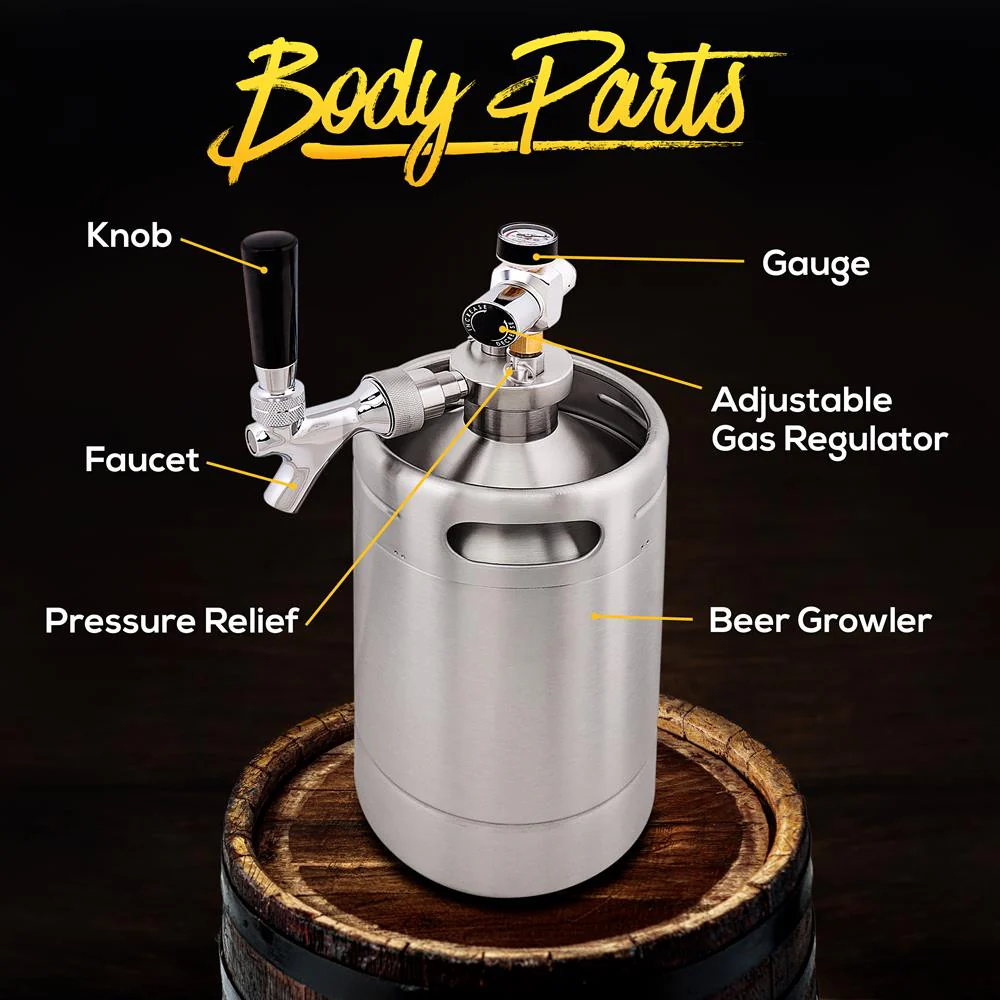 Homebrew Double Wall Mini Keg Beer Dispenser - 64 Oz. Double Wall Mini Keg With Cap Spear, Metal Tap Co2 Aluminum Regulator System - Image 10