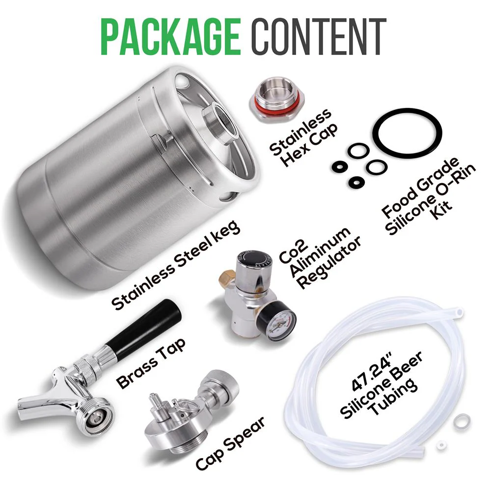 Homebrew Double Wall Mini Keg Beer Dispenser - 64 Oz. Double Wall Mini Keg With Cap Spear, Metal Tap Co2 Aluminum Regulator System - Image 2