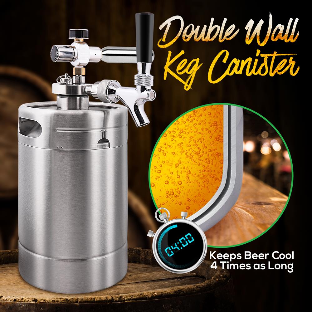 Homebrew Double Wall Mini Keg Beer Dispenser - 64 Oz. Double Wall Mini Keg With Cap Spear, Metal Tap Co2 Aluminum Regulator System - Image 3