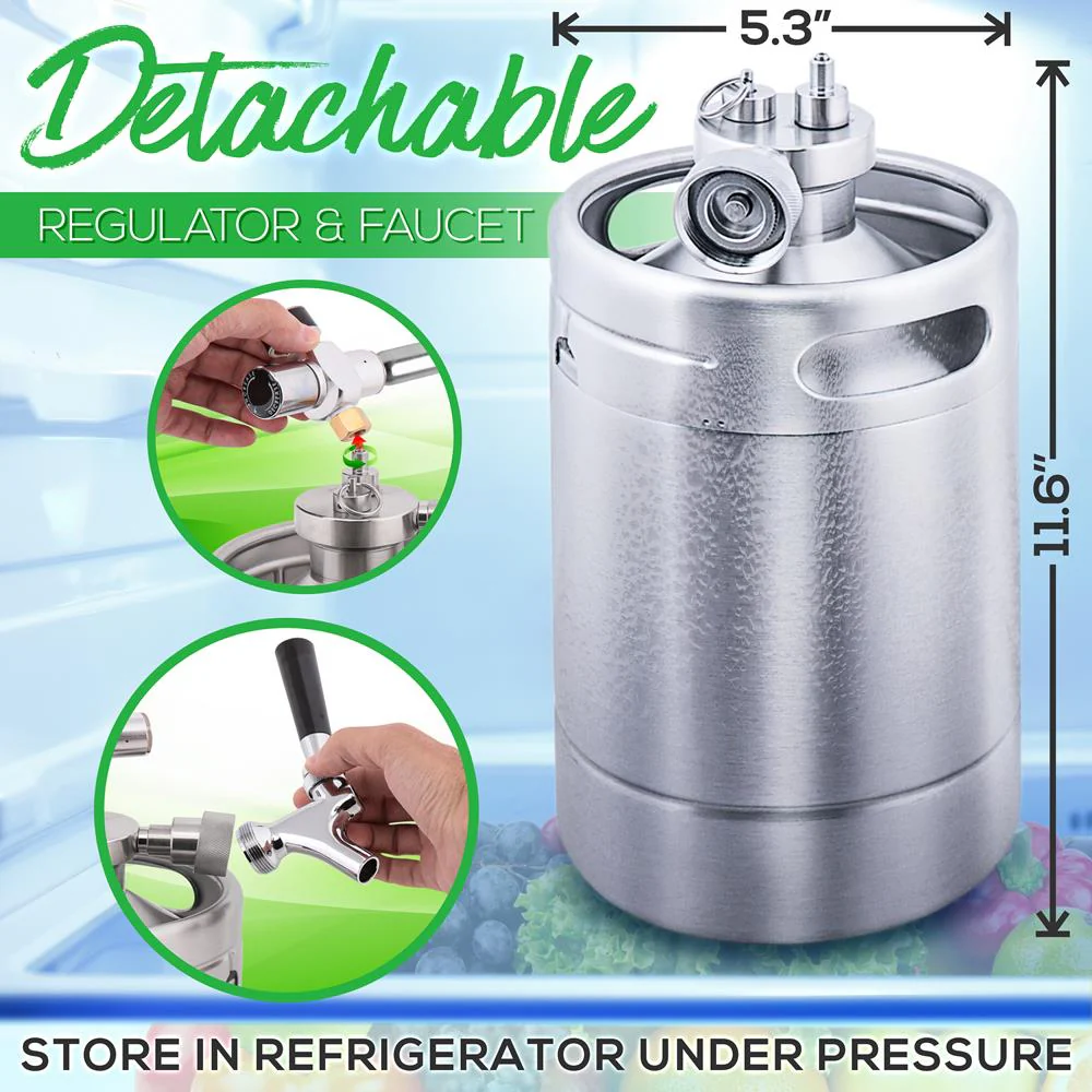 Homebrew Double Wall Mini Keg Beer Dispenser - 64 Oz. Double Wall Mini Keg With Cap Spear, Metal Tap Co2 Aluminum Regulator System - Image 4