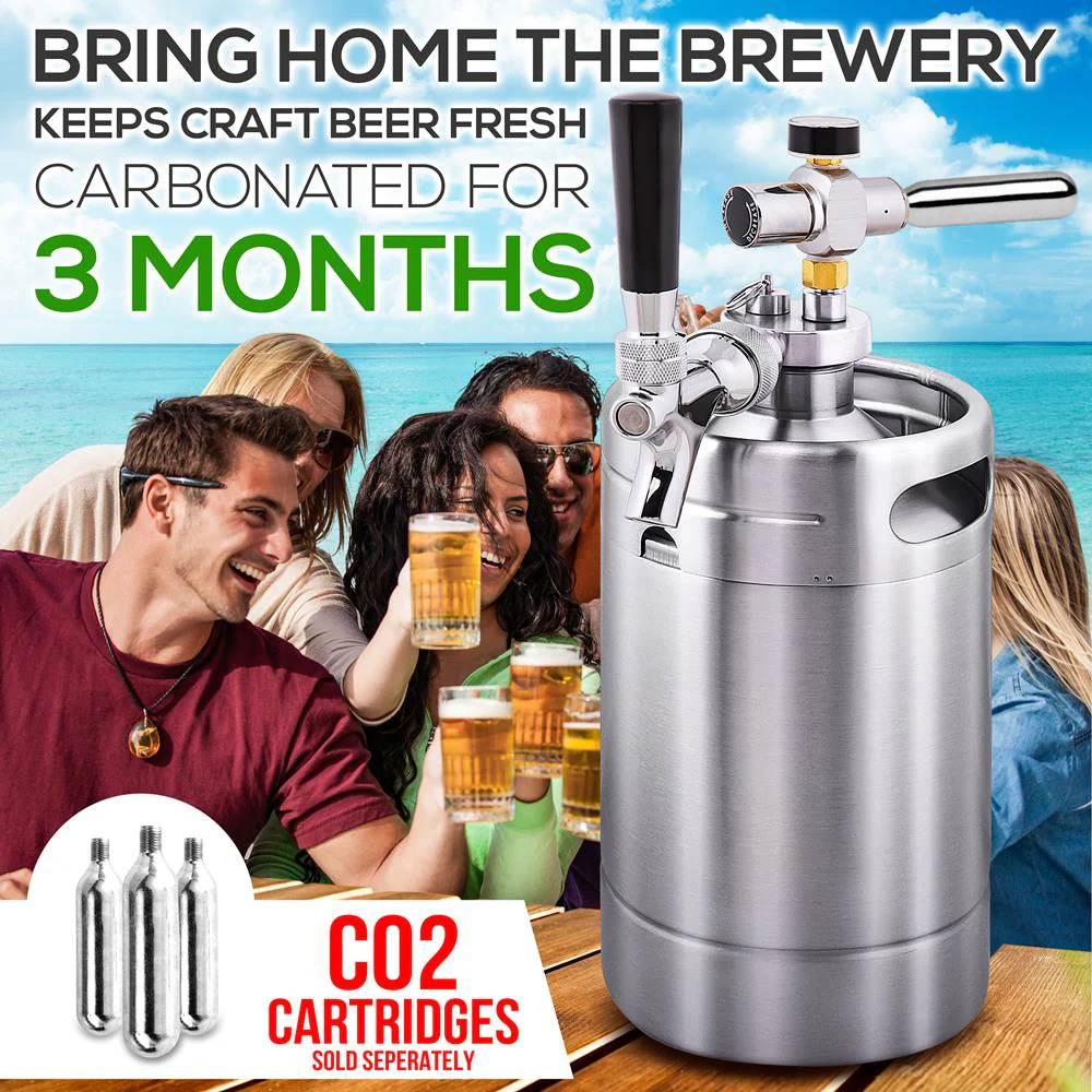 Homebrew Double Wall Mini Keg Beer Dispenser - 64 Oz. Double Wall Mini Keg With Cap Spear, Metal Tap Co2 Aluminum Regulator System - Image 7