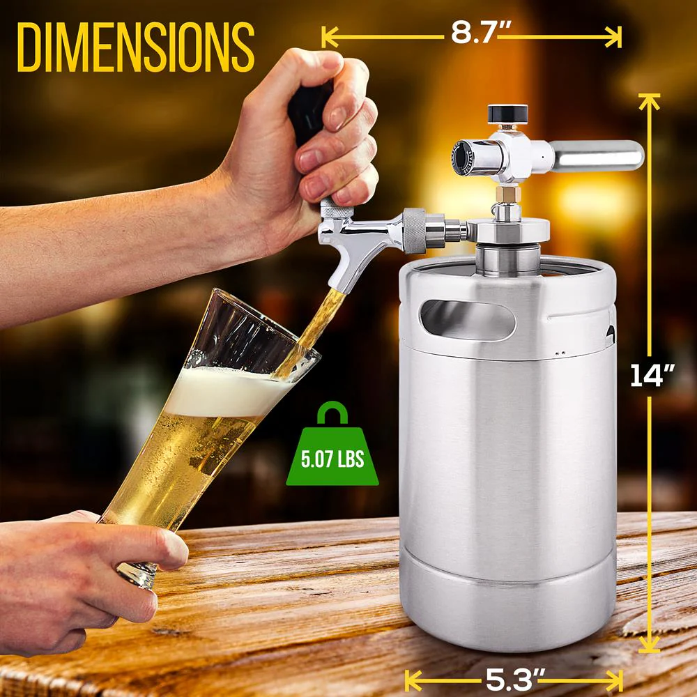 Homebrew Double Wall Mini Keg Beer Dispenser - 64 Oz. Double Wall Mini Keg With Cap Spear, Metal Tap Co2 Aluminum Regulator System - Image 9