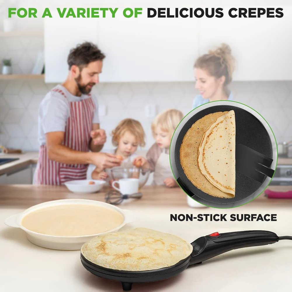 Electric Crepe Maker, Nonstick 8" Griddle, Auto Temp Control, Cool-Touch Handle - Image 3