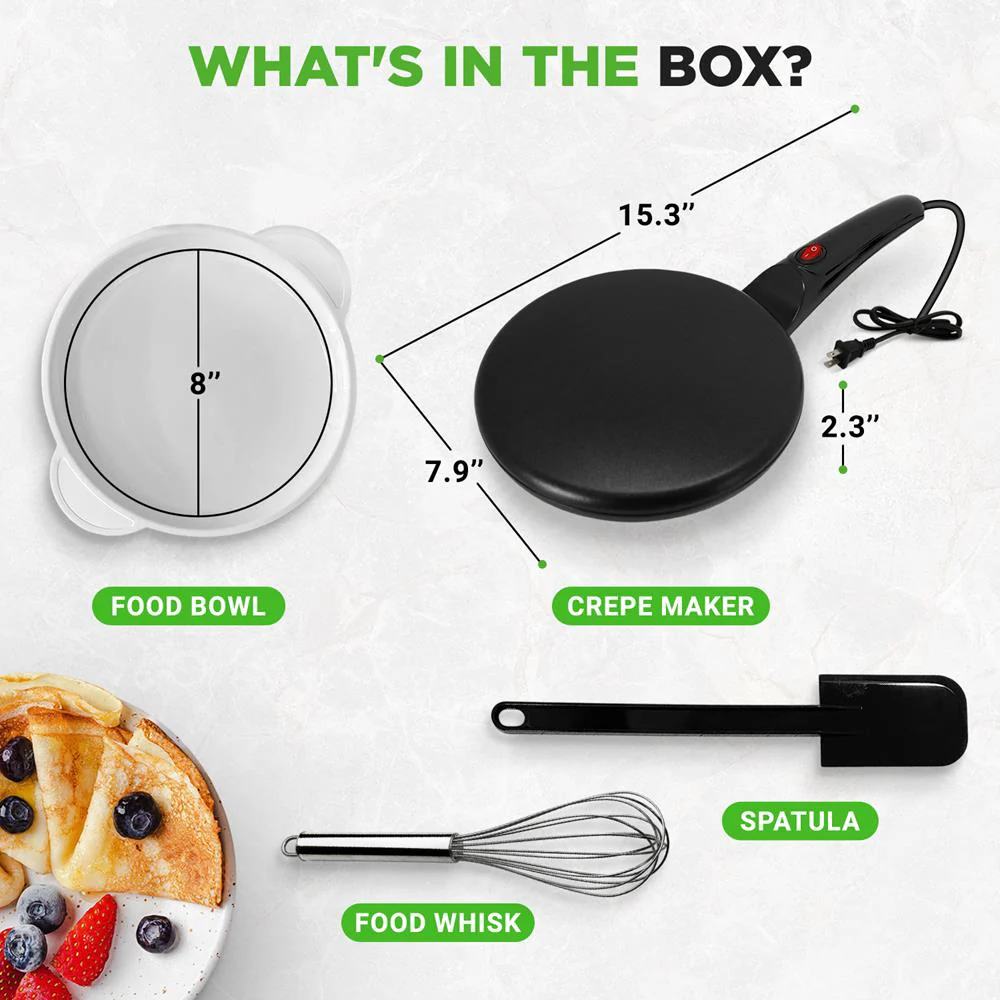 Electric Crepe Maker, Nonstick 8" Griddle, Auto Temp Control, Cool-Touch Handle - Image 7