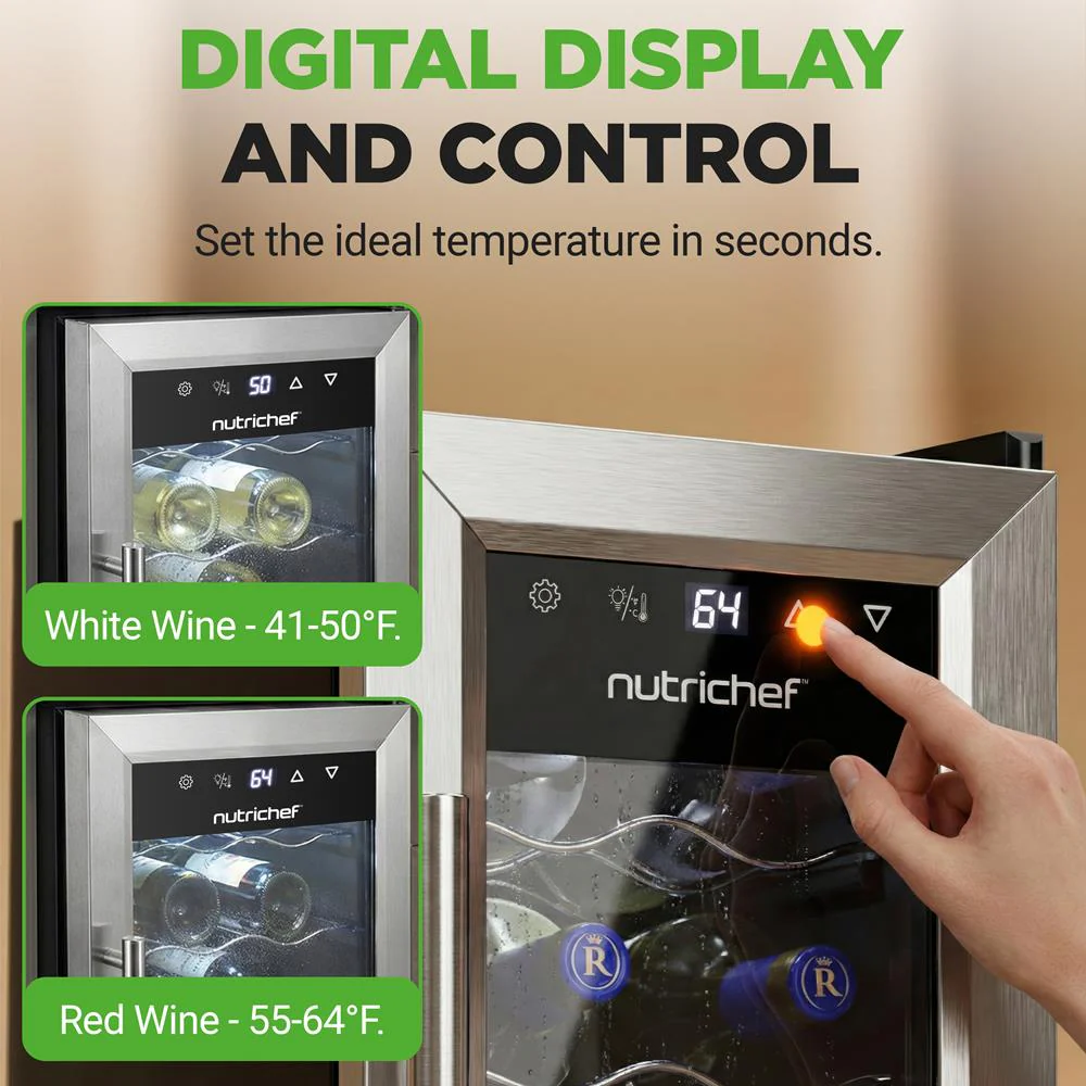 12 Bottle Wine Cooler, Compact Fridge, Digital Control, Stainless Steel - Image 3