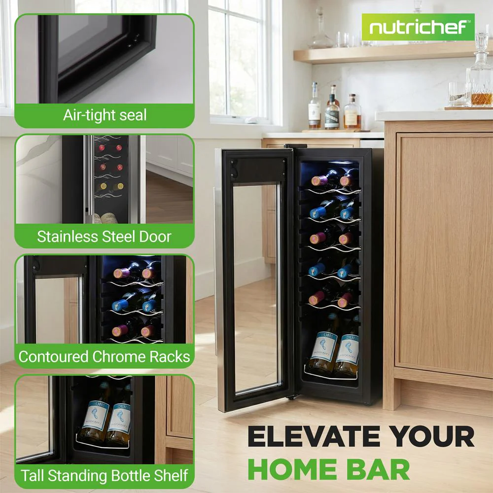 12 Bottle Wine Cooler, Compact Fridge, Digital Control, Stainless Steel - Image 6