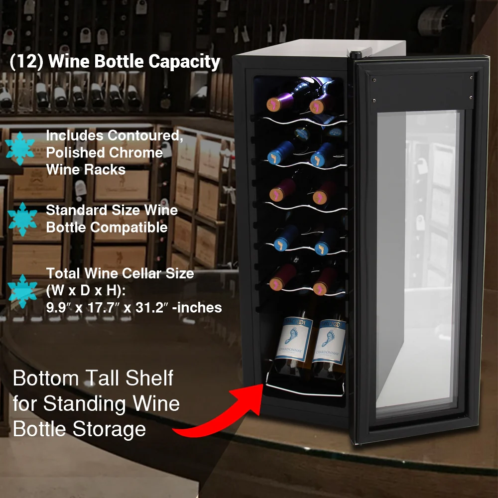 Home Wine Cooler Fridge - Smart Wine Cooler Chilling Refrigerator With Digital Touchscreen Control, Adjustable Temp (12 Bottle Storage Capacity) - Image 4