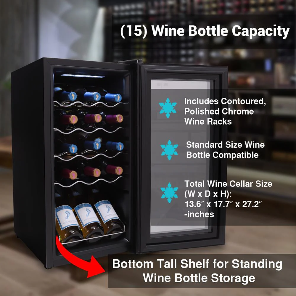 Compressor Wine Fridge 15-Bottle Capacity Digital Touch Glass Door White - Image 5