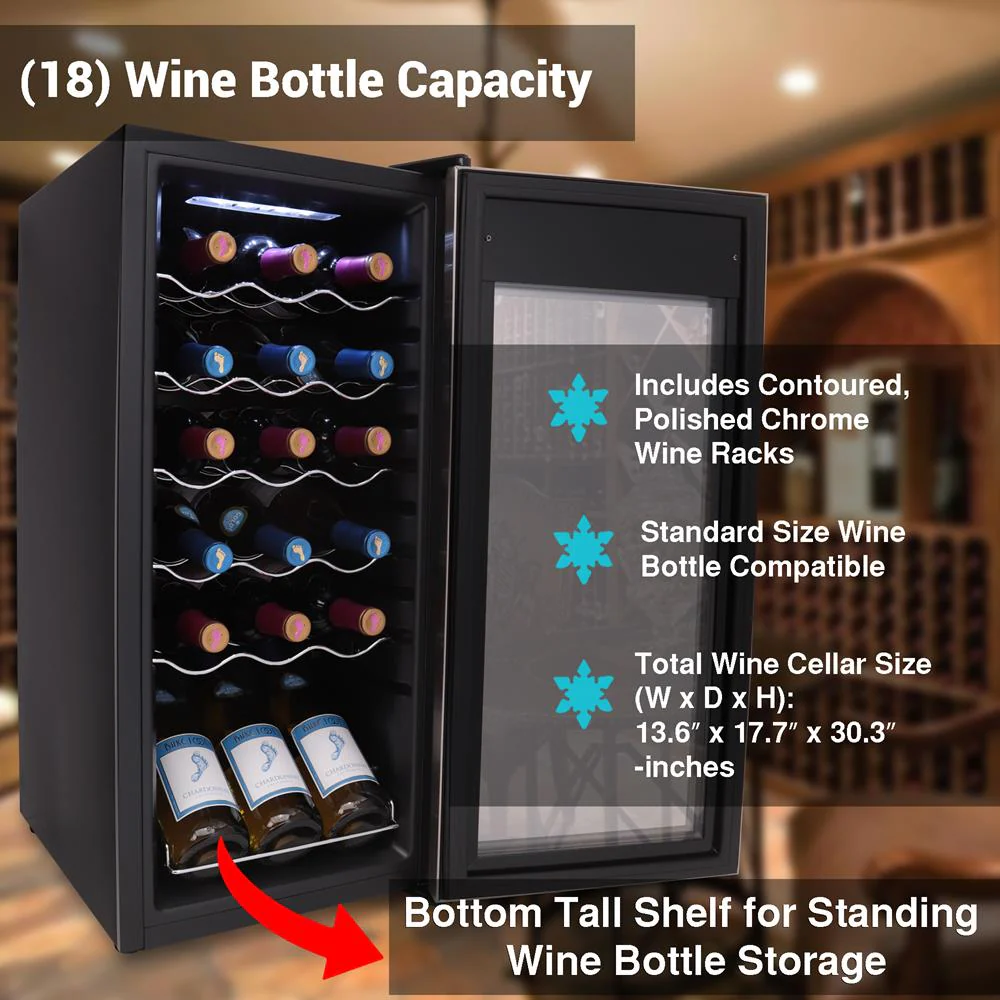 18 Bottle Wine Fridge Quiet Cooling Stainless Steel Door - Image 5