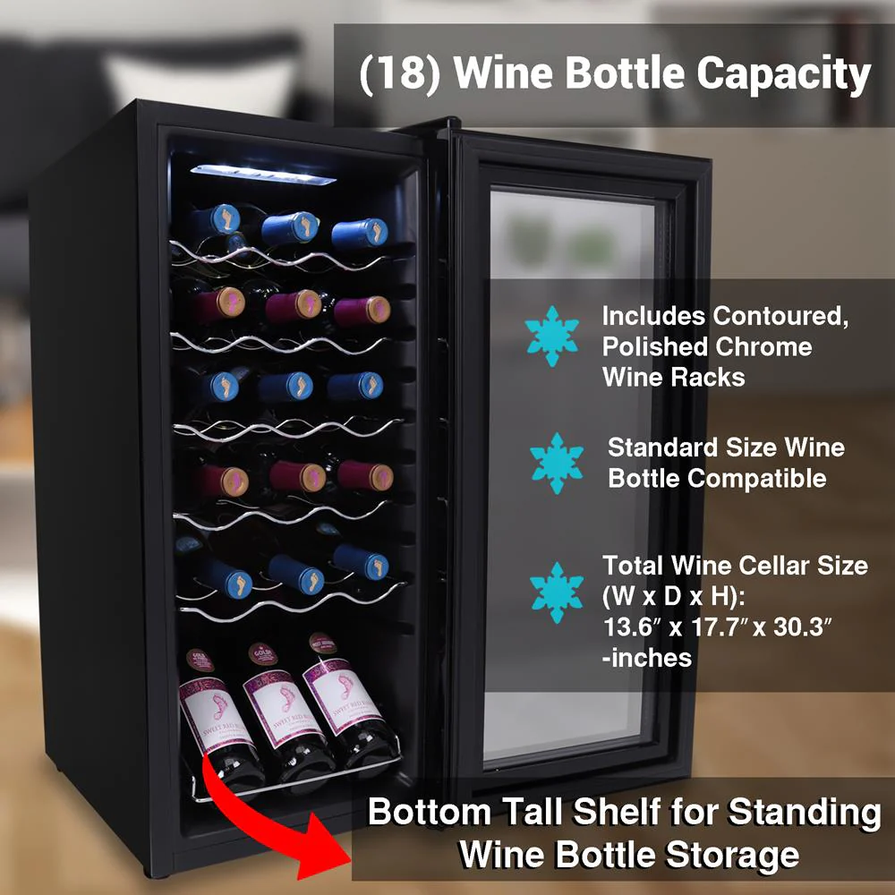 Wine Chilling Refrigerator Cellar - Digital Touch Button Control With Air Tight Seal, Contains Placement For Standing Bottles (18 Bottle Storage Capacity) - Image 5