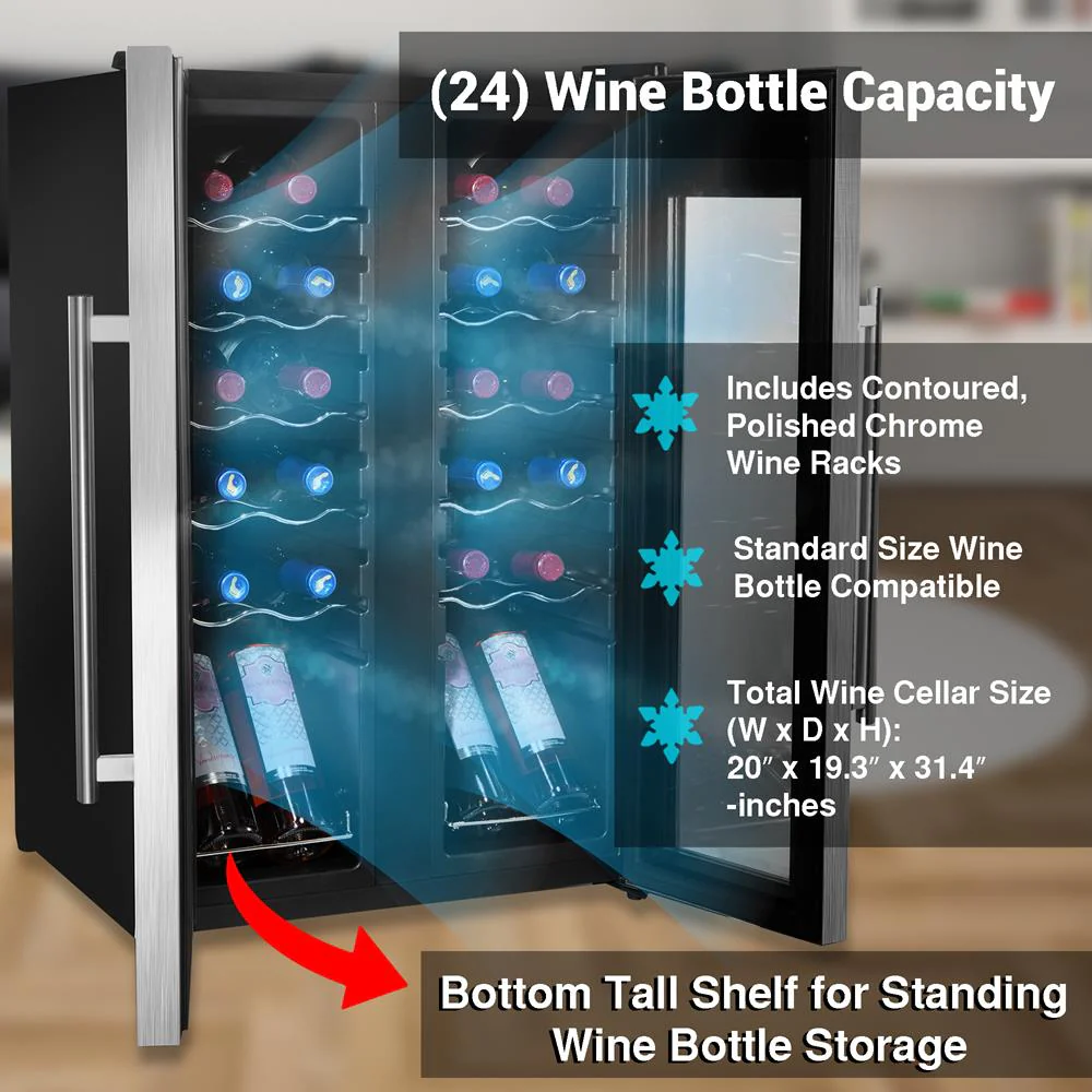 24 Bottle Wine Cooler - Quiet Compressor, Stainless Steel Door - Image 5