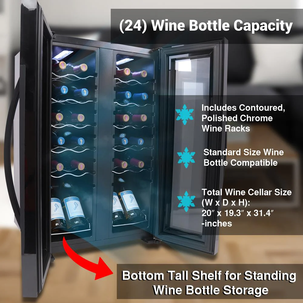 24 Bottle Wine Fridge, Dual Zone, Adjustable Temp, Glass Door, Quiet Operation - Image 5