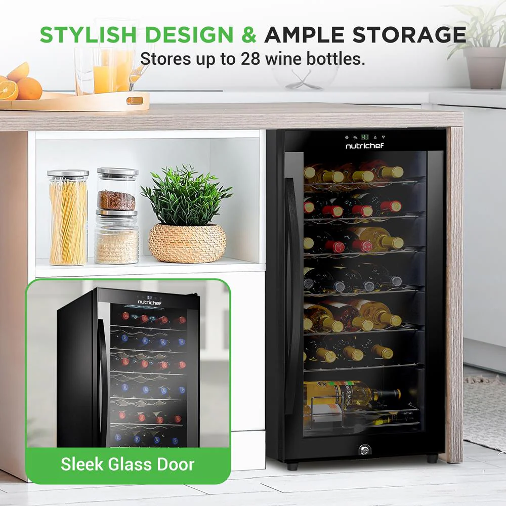 28 Bottle Wine Fridge Quiet Cooling Digital Control Glass Door - Image 2