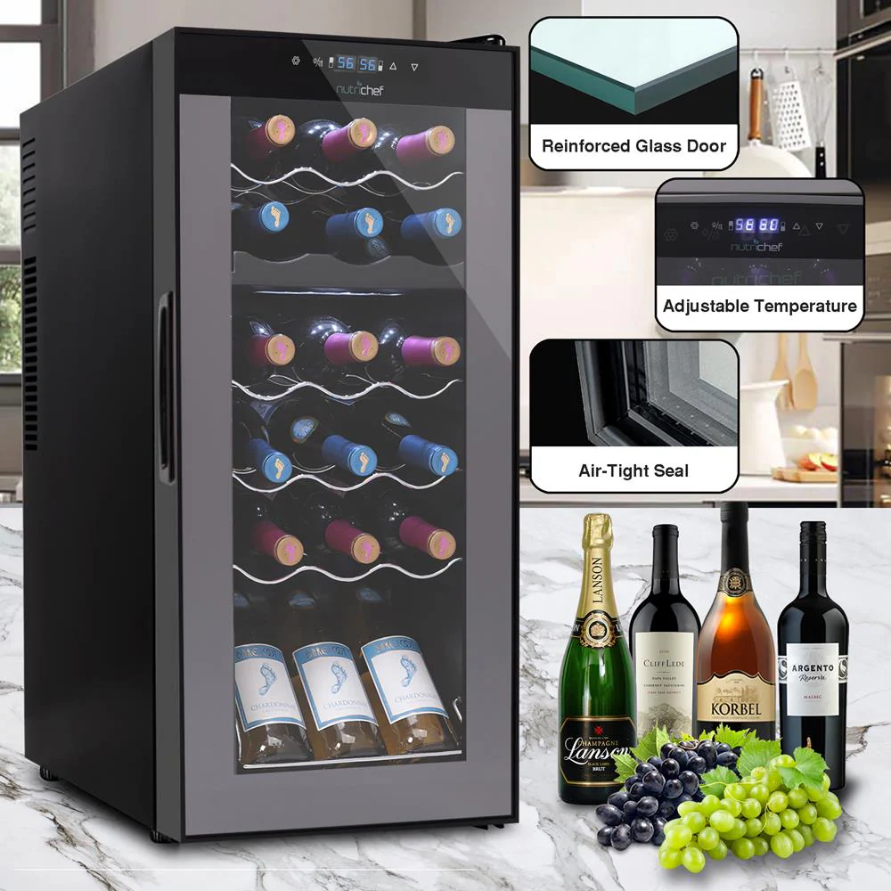 Wine Chilling Refrigerator Cellar - Dual-Zone Wine Cooler/Chiller, Digital Touch Button Control With Air Tight Seal, Contains Placement For Standing Bottles (18 Bottle Storage Capacity) - Image 4