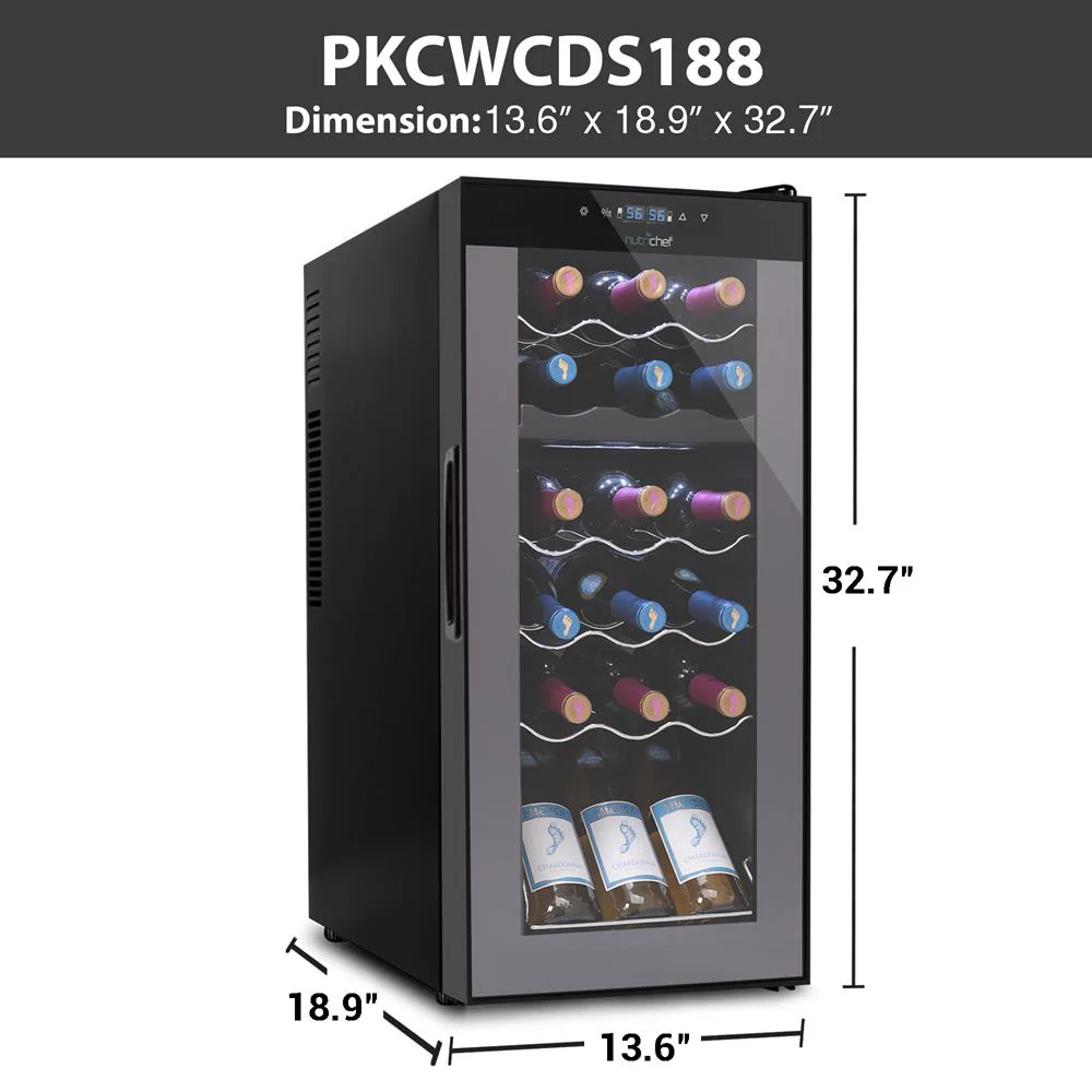 Wine Chilling Refrigerator Cellar - Dual-Zone Wine Cooler/Chiller, Digital Touch Button Control With Air Tight Seal, Contains Placement For Standing Bottles (18 Bottle Storage Capacity) - Image 8