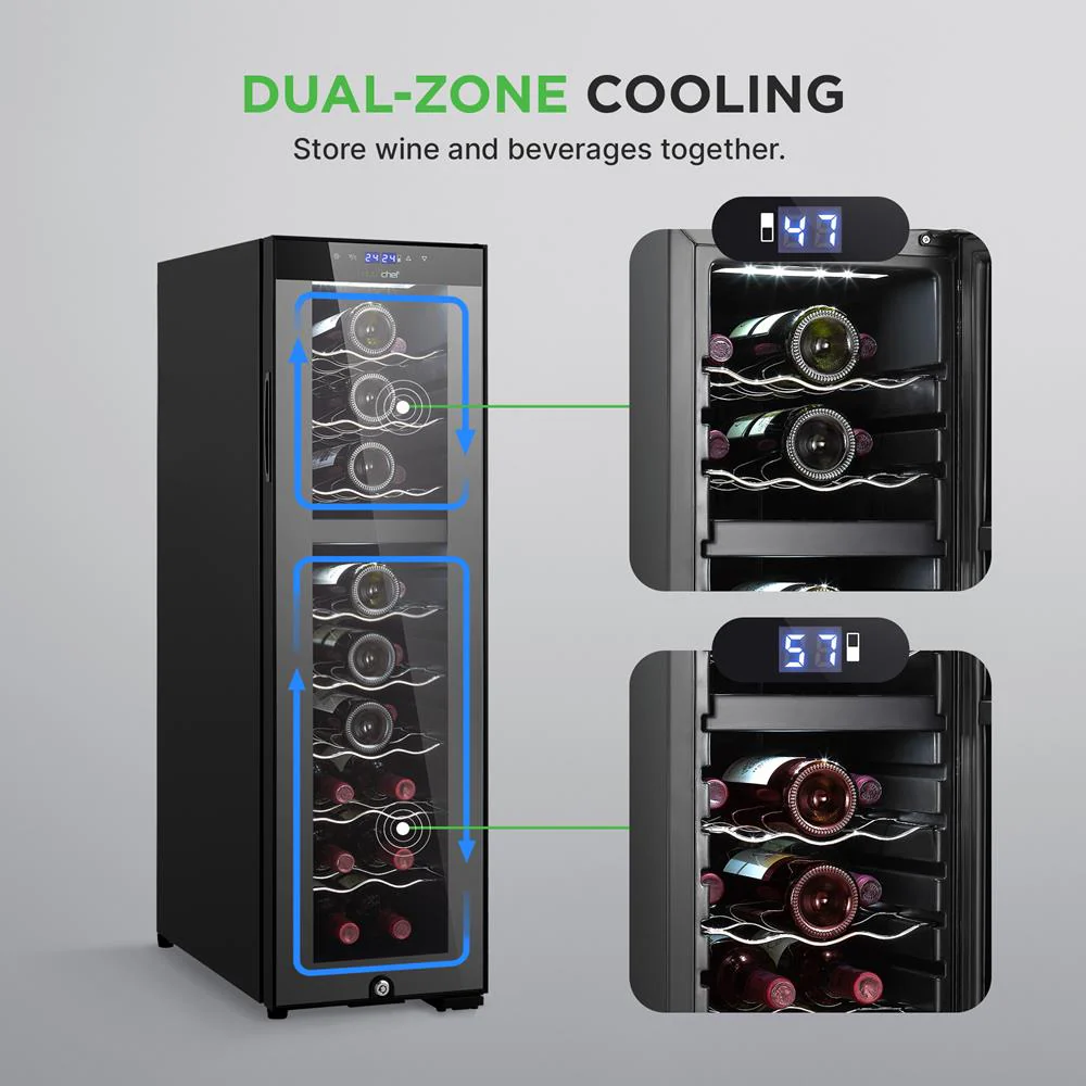 24 Bottle Wine Cooler, Dual Zone, Adjustable Temp, Ultra Quiet, Glass Door - Image 3