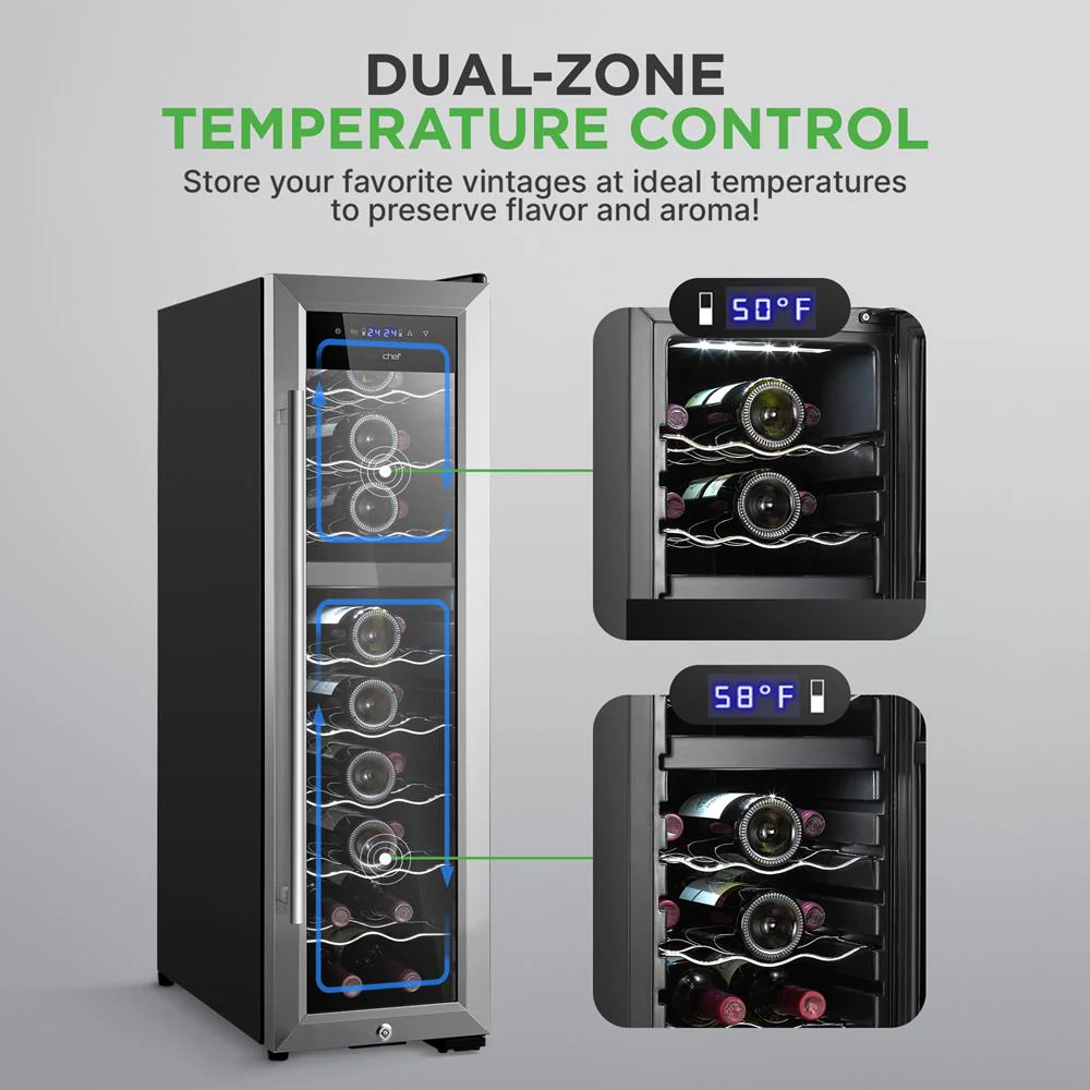 24 Bottle Wine Cooler, Dual Zone, Adjustable Temp, Stainless Steel Handle - Image 3