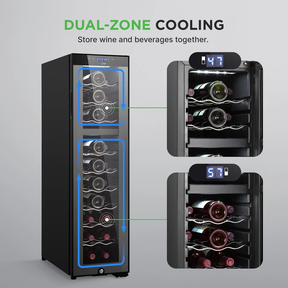 Dual-Zone Wine Cooler, 27-Bottle Capacity, Digital Control, Glass Door - Image 3