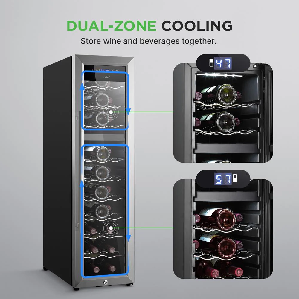 27 Bottle Wine Cooler, Dual Zone, Adjustable Temp, Stainless Steel Door - Image 3