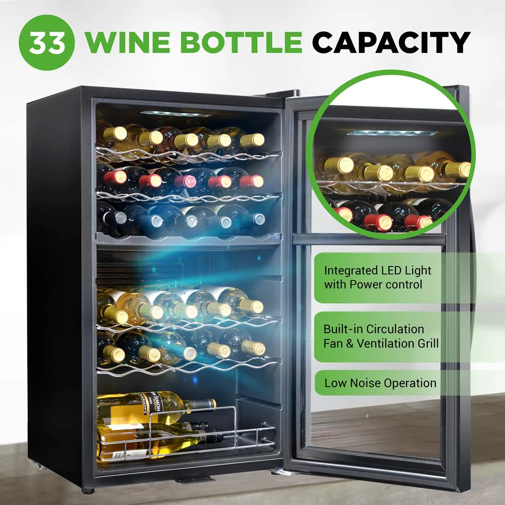 33 Bottle Wine Fridge, Dual Zone, Adjustable Temp, Stainless Steel Handle - Image 2