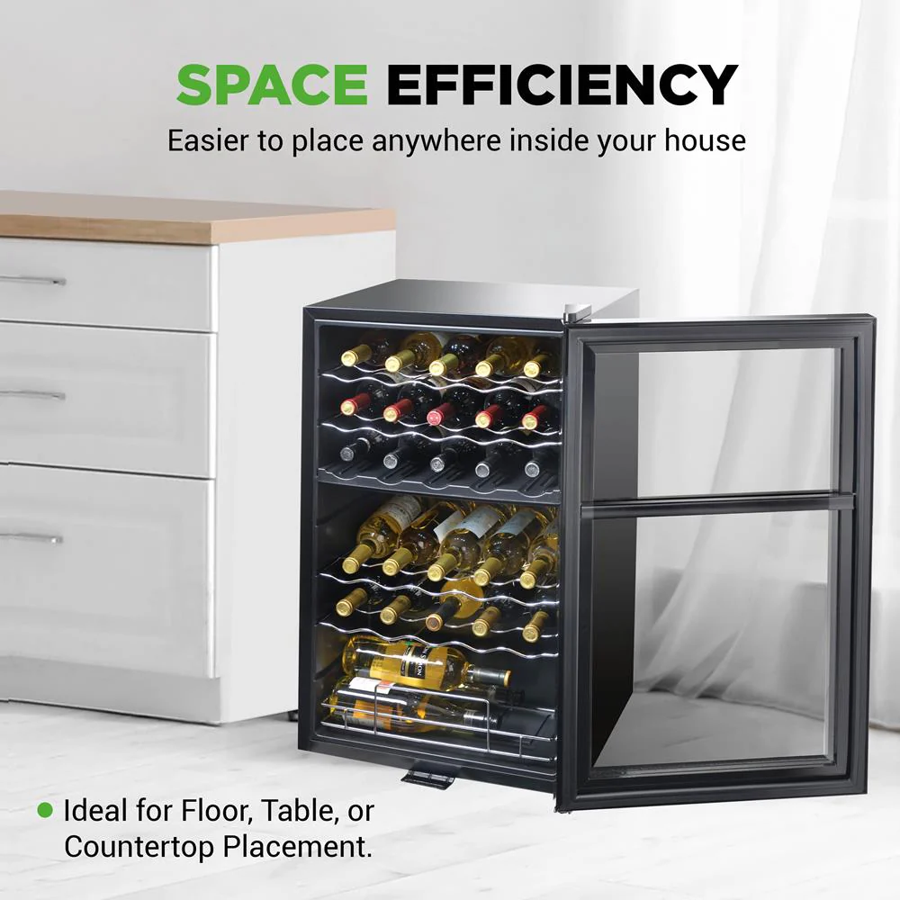 33 Bottle Wine Fridge, Dual Zone, Adjustable Temp, Stainless Steel Handle - Image 6