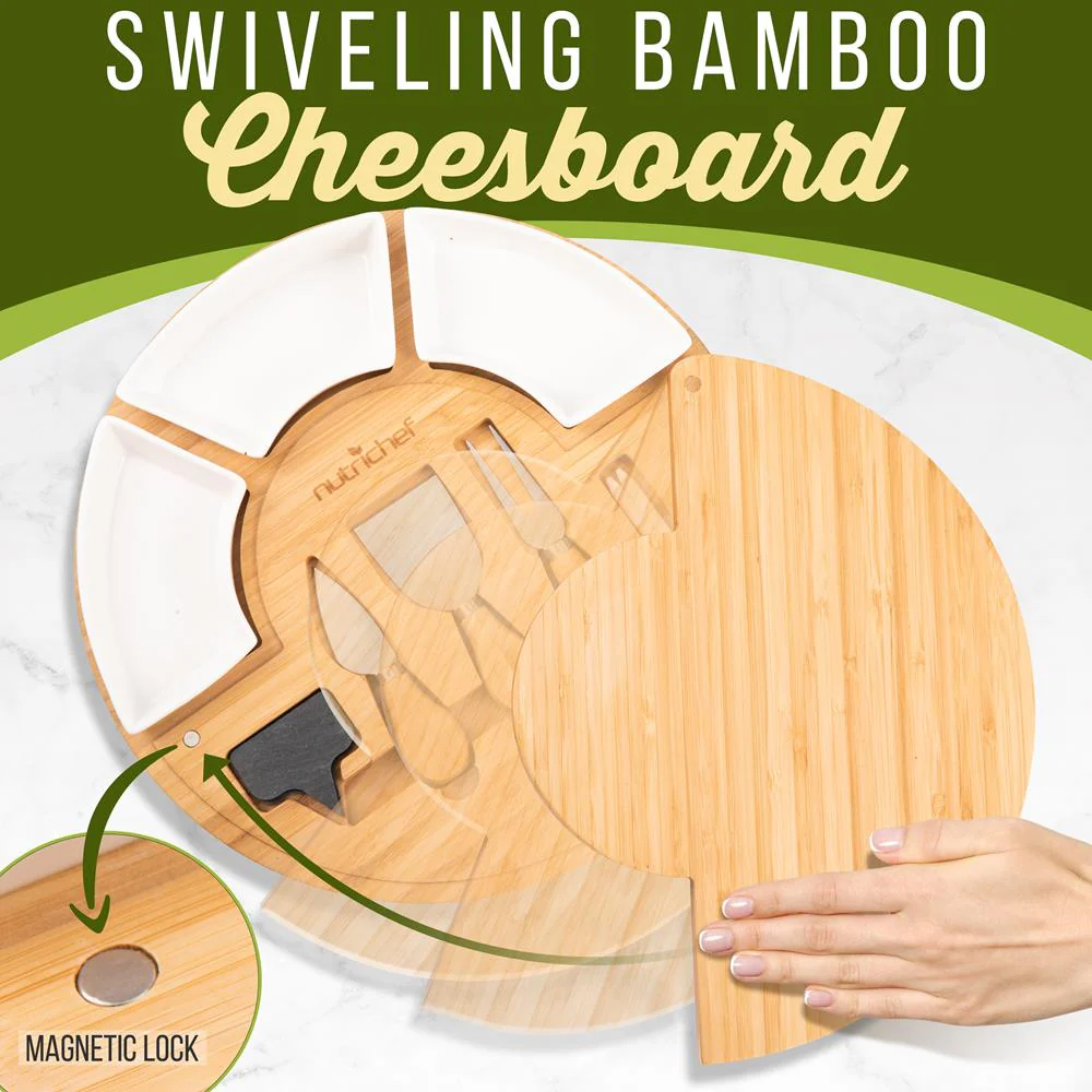 Bamboo Cheese Board Set, Extra Large, 13" Round, Includes Knives & Bowls - Image 3