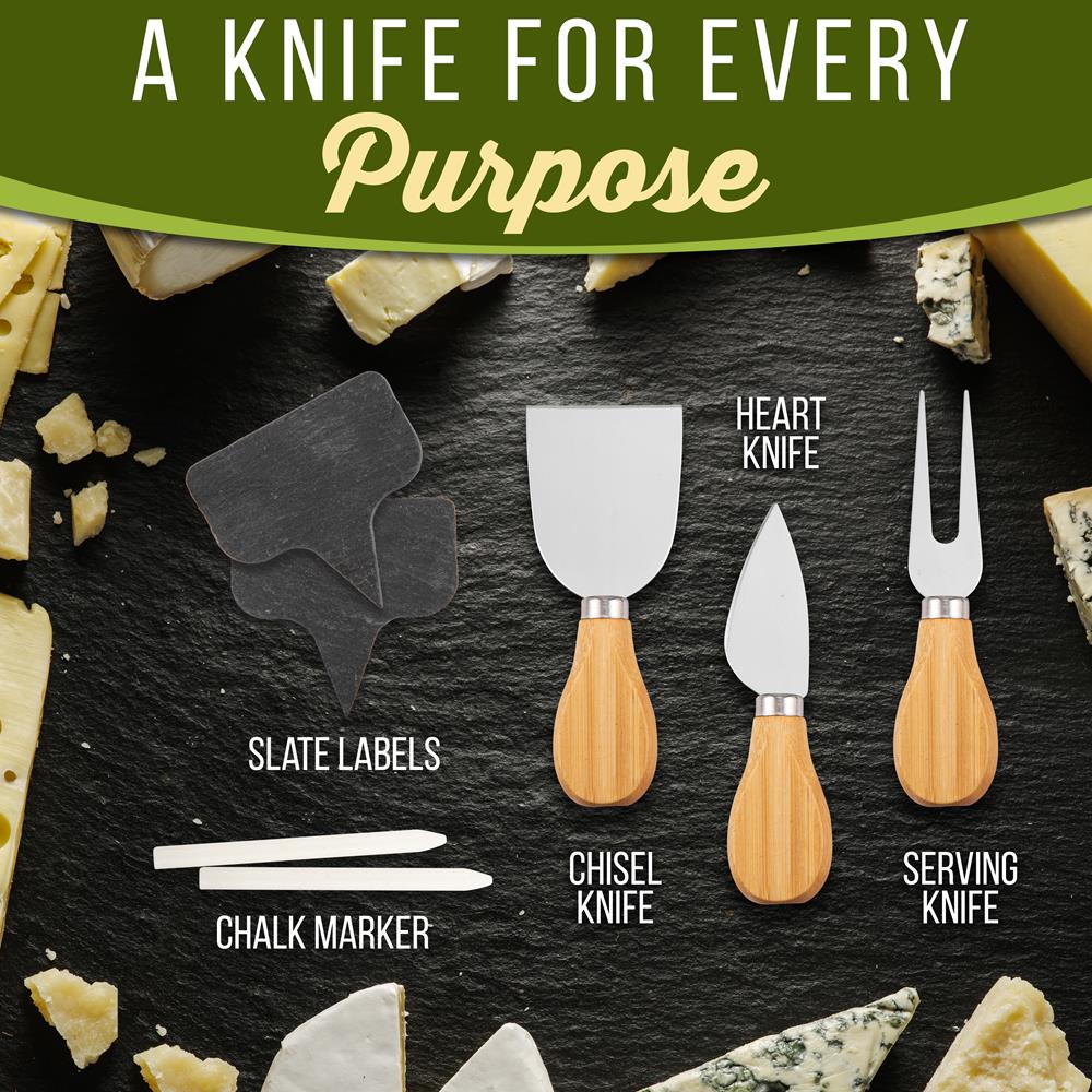 Bamboo Cheese Board Set, Extra Large, 13" Round, Includes Knives & Bowls - Image 4