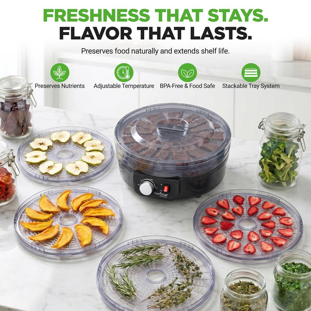 Electric Food Dehydrator, Preserves Nutrients, 5 Stackable Trays, Black - Image 2