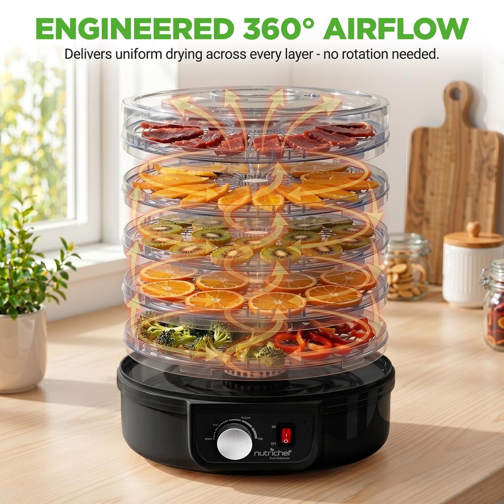 Electric Food Dehydrator, Preserves Nutrients, 5 Stackable Trays, Black - Image 3