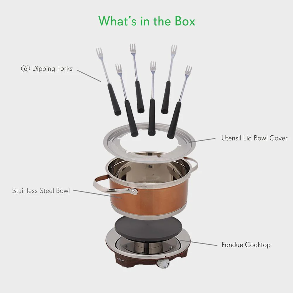 Electric Fondue Maker 1000W Nonstick Stainless Steel Pot w/Forks - Image 3