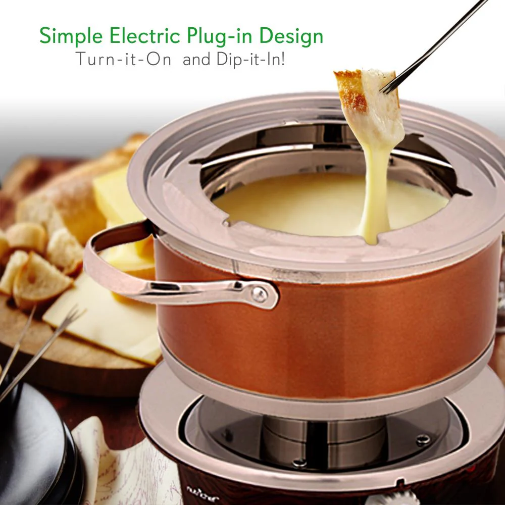 Electric Fondue Maker 1000W Nonstick Stainless Steel Pot w/Forks - Image 4