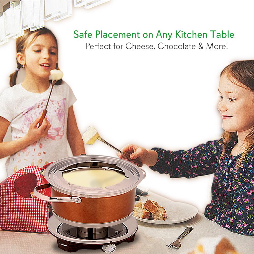 Electric Fondue Maker 1000W Nonstick Stainless Steel Pot w/Forks - Image 5