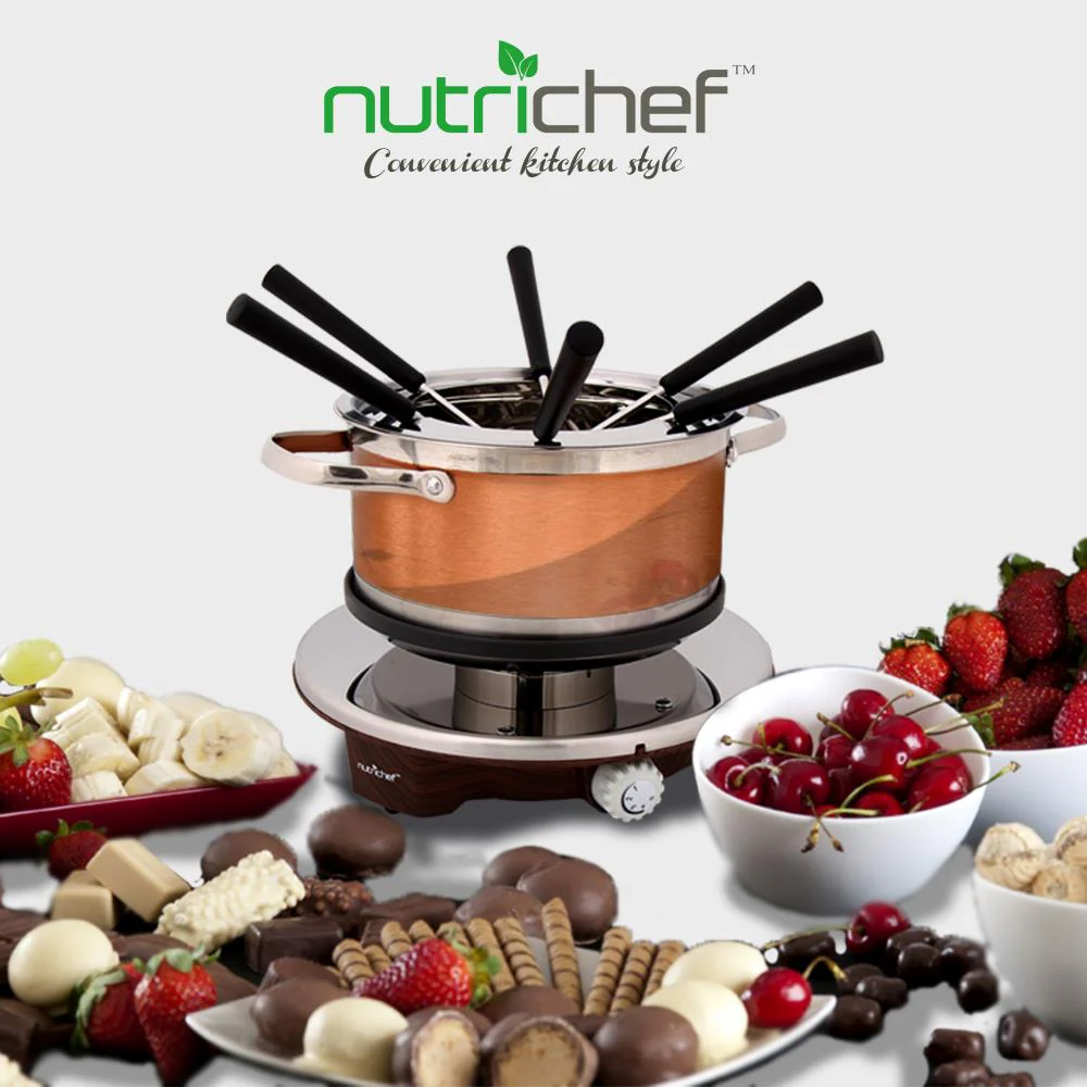 Electric Fondue Maker 1000W Nonstick Stainless Steel Pot w/Forks - Image 7