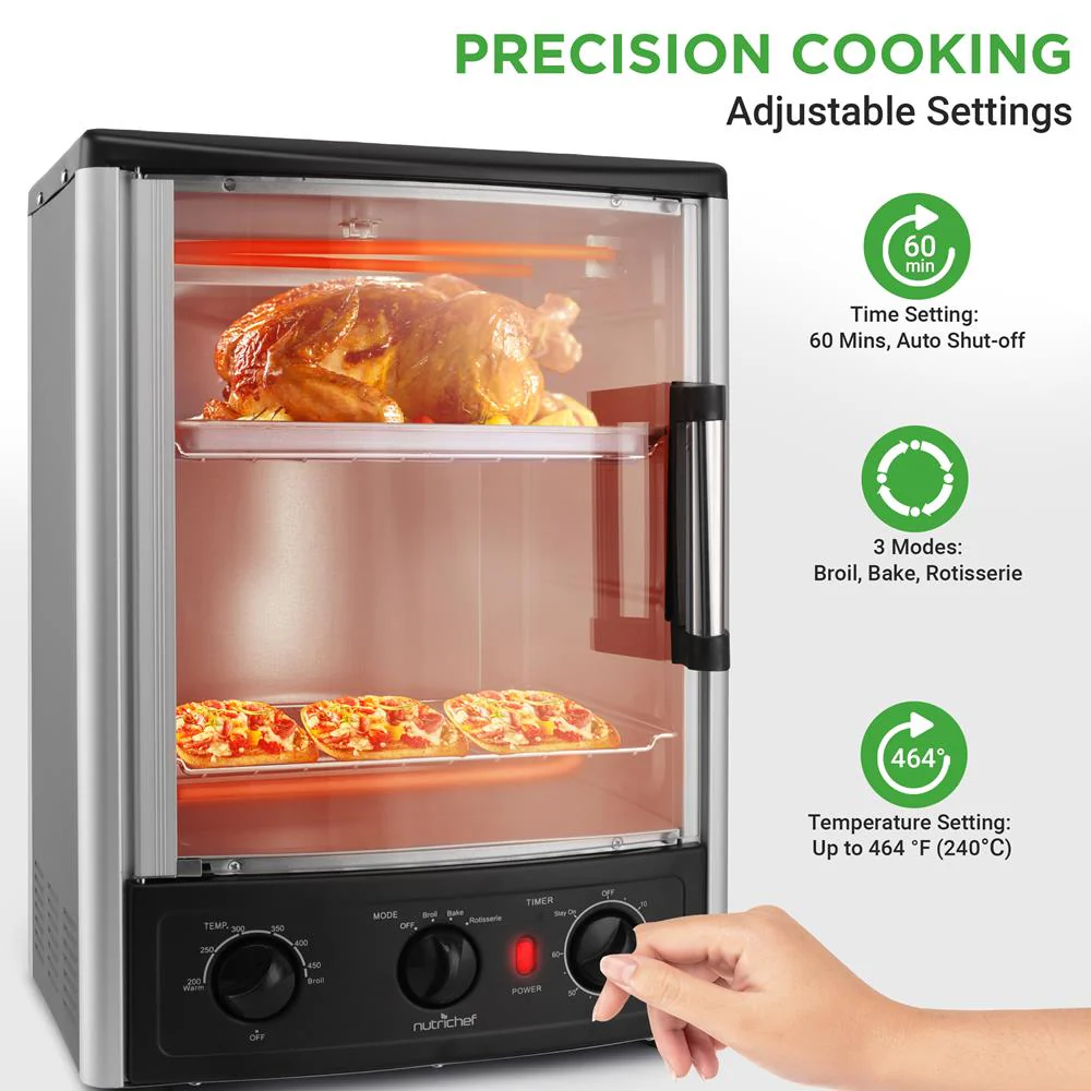 Vertical Rotisserie Oven, 2 Shelves, 1500W, Tempered Glass Door - Image 5
