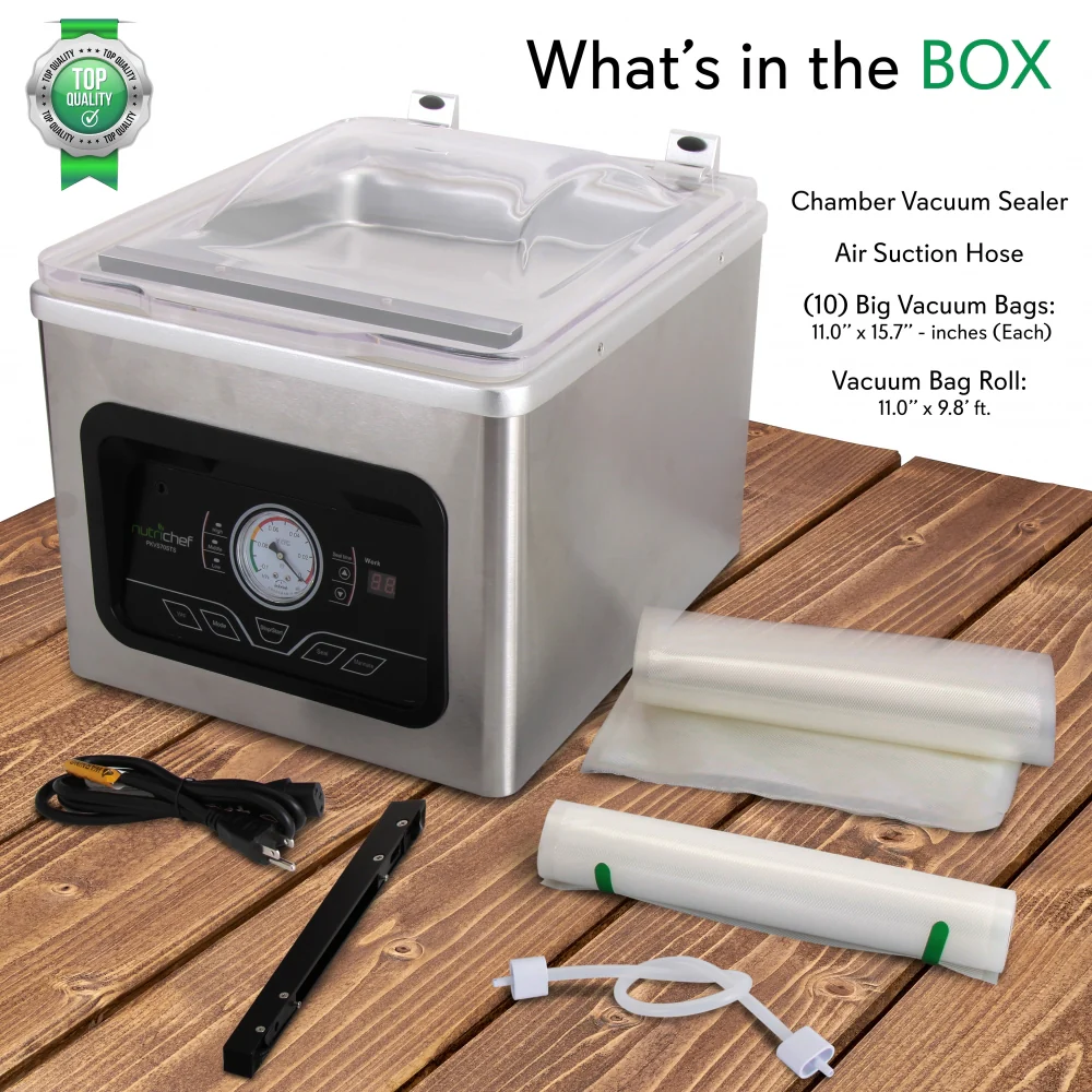 Chamber Food Vacuum Sealer System - Commercial Electric Air Seal Preserver With Air Vac Bags (Stainless Steel) - Image 7