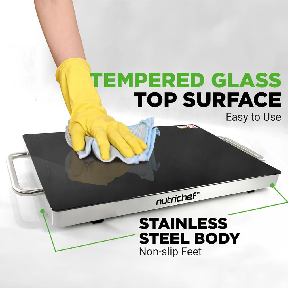 Electric Warming Tray Keeps Food Hot 16.5"x11" Glass Top Stainless Steel - Image 4