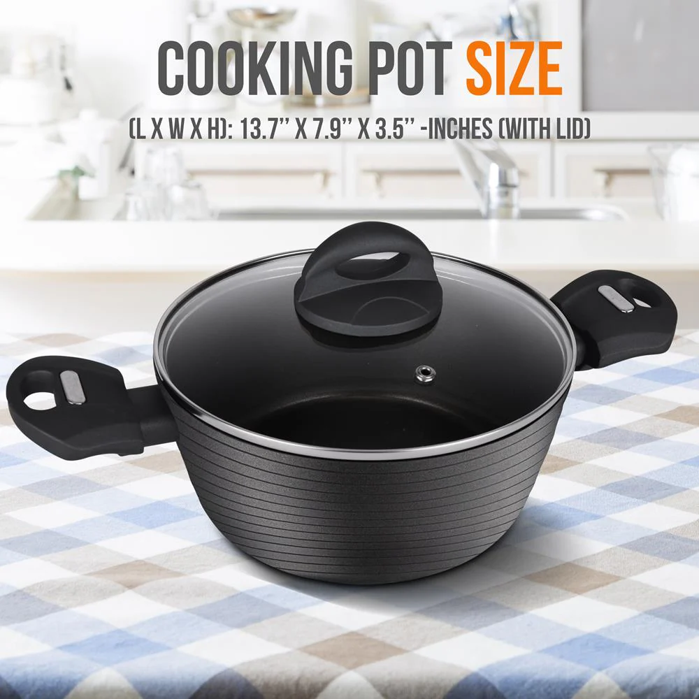 Cooking Pot With Lid - Non-Stick Stylish Kitchen Cookware With Metallic Ridge-Line Pattern, 2 Quart (Works With Model: Nccw12S) - Image 2