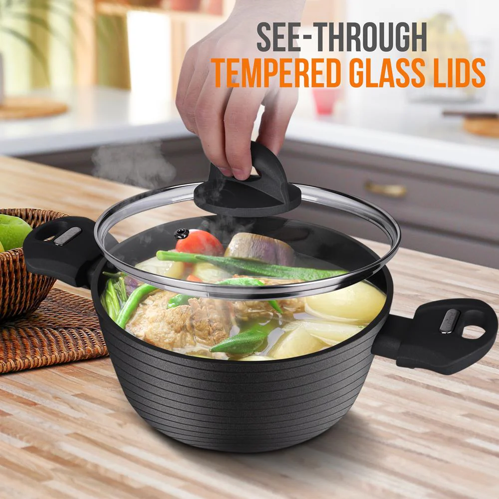 Cooking Pot With Lid - Non-Stick Stylish Kitchen Cookware With Metallic Ridge-Line Pattern, 2 Quart (Works With Model: Nccw12S) - Image 5