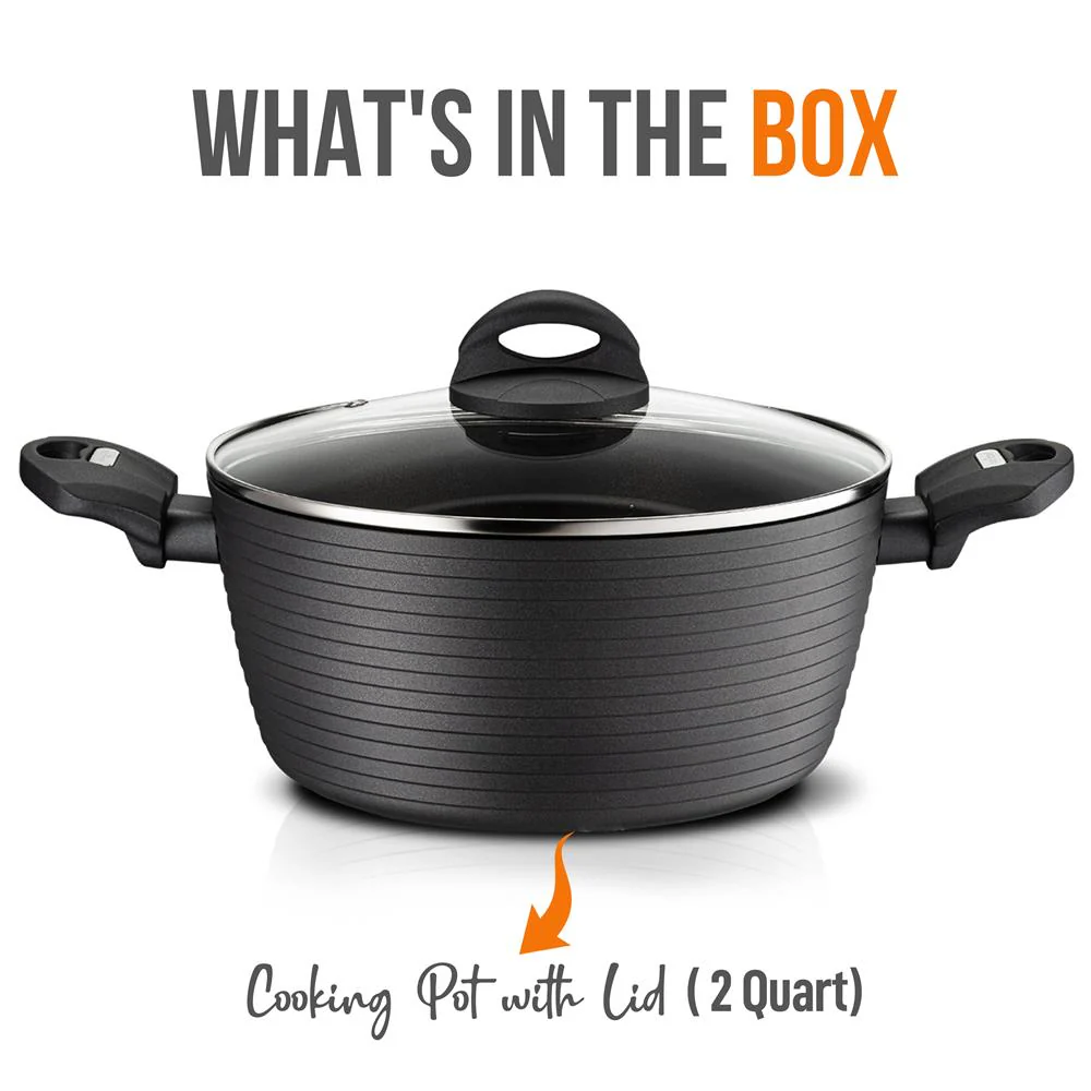 Cooking Pot With Lid - Non-Stick Stylish Kitchen Cookware With Metallic Ridge-Line Pattern, 2 Quart (Works With Model: Nccw12S) - Image 7