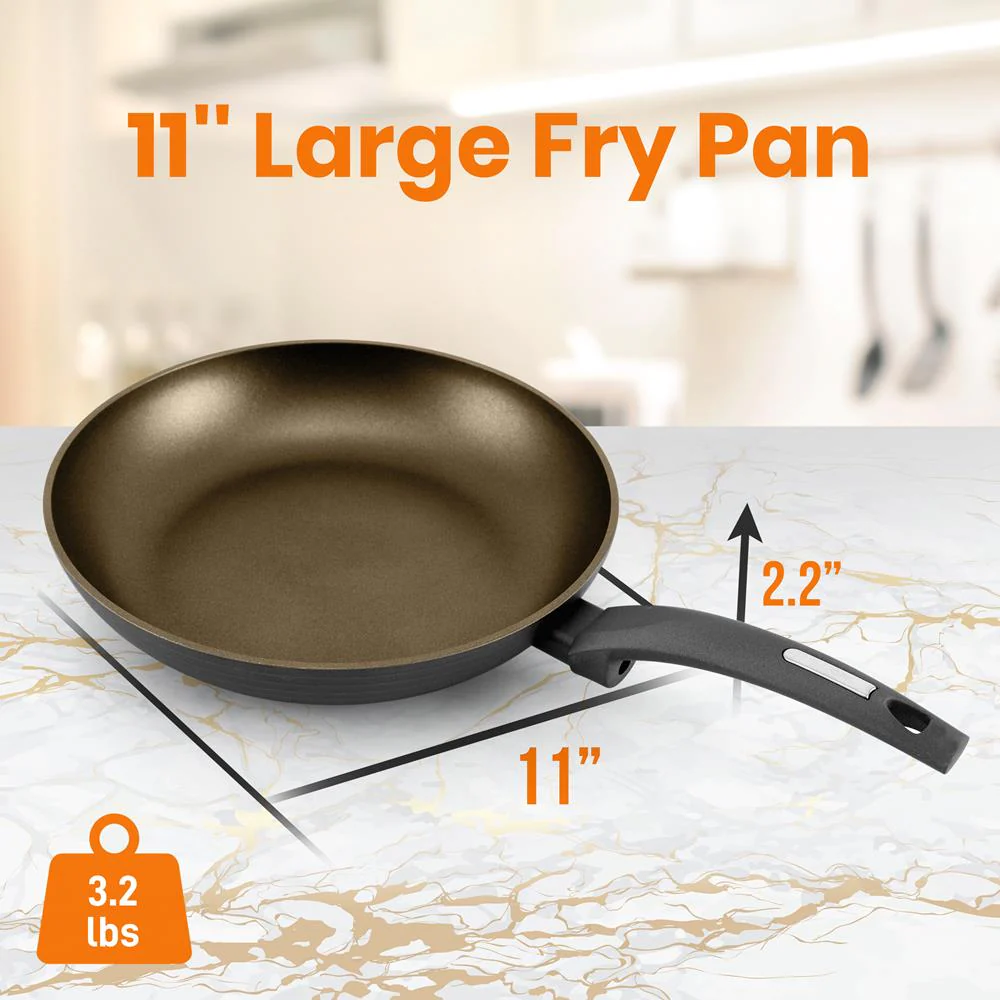 11'' Large Fry Pan - Non-Stick Stylish Kitchen Cookware With Metallic Ridge-Line Pattern (Works With Model: Nccw12S) - Image 2