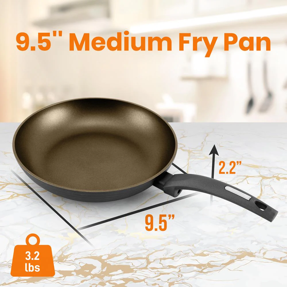 9.5'' Medium Fry Pan - Non-Stick Stylish Kitchen Cookware With Metallic Ridge-Line Pattern (Works With Model: Nccw12S) - Image 2