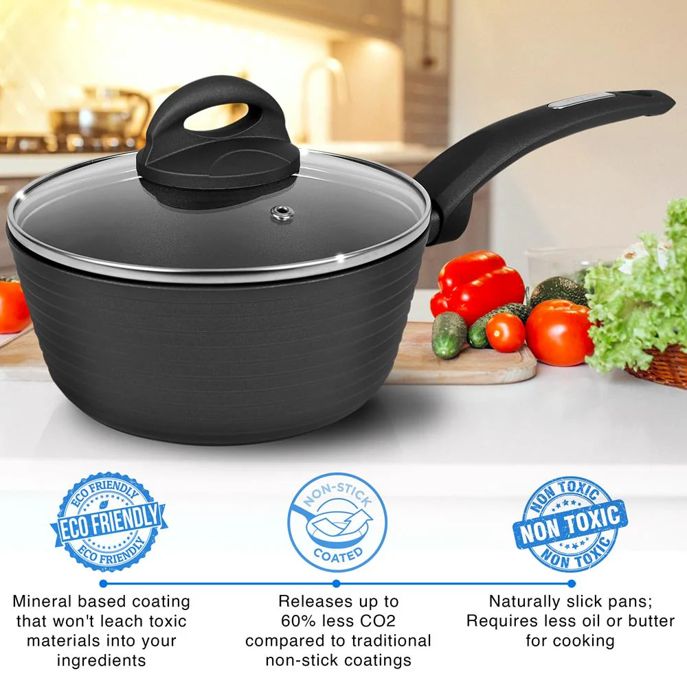 Saucepan Pot With Lid - Non-Stick Stylish Kitchen Cookware With Metallic Ridge-Line Pattern, 1.5 Quart (Works With Model: Nccw12S) - Image 3
