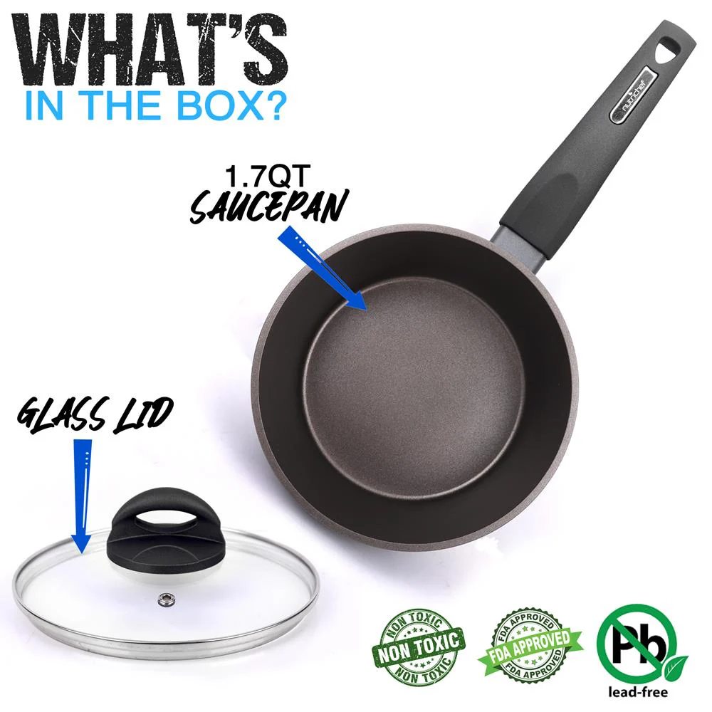 Saucepan Pot With Lid - Non-Stick Stylish Kitchen Cookware With Metallic Ridge-Line Pattern, 1.5 Quart (Works With Model: Nccw12S) - Image 7